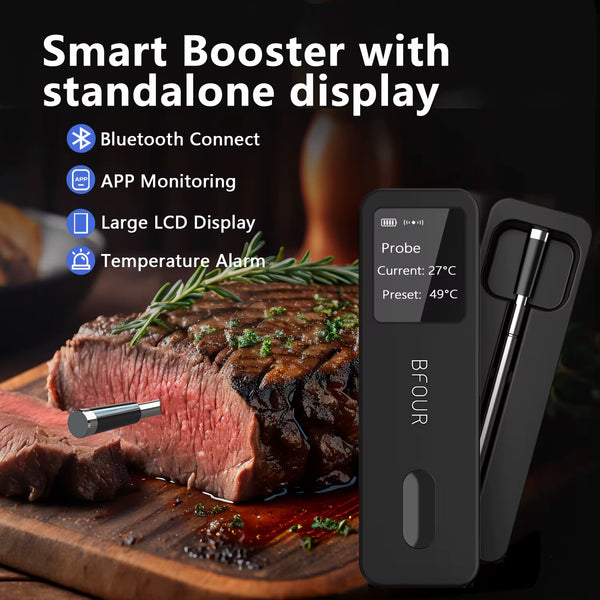 TempSync™ Bfour- Smart Bluetooth Meat Thermometer – Wireless, Dual IP67 Waterproof Probes, Rechargeable Booster, LCD Display & App Control