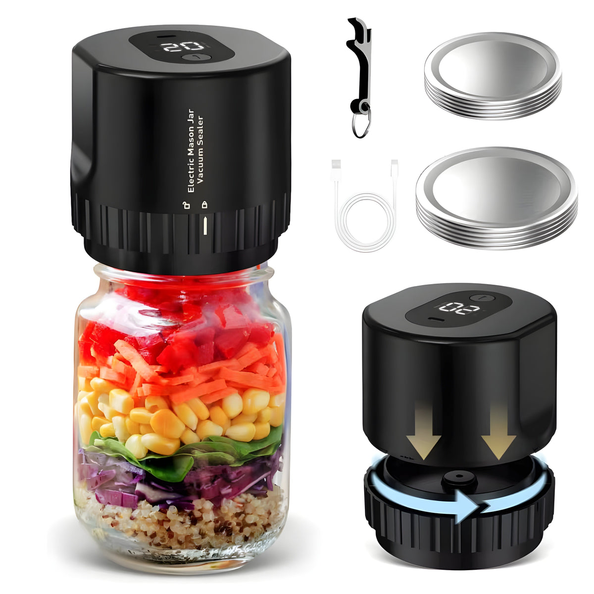 FreshVault™ Ultimate Mason Jar Vacuum Sealer Bundle-Plus Free Gifts!