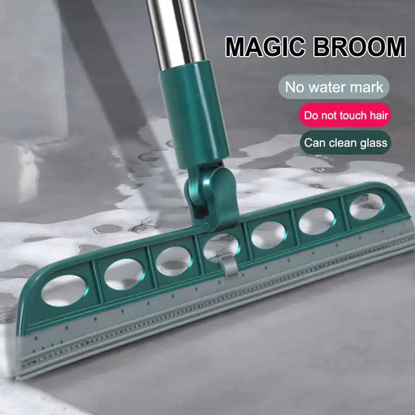 SweepEase™ Magic Broom Silicone Mop – 2-in-1 Hair & Dust Sweeper + Floor Scraper | No-Tangle Pet Hair Remover | Adjustable Handle for Windows, Glass & Wet/Dry Surfaces